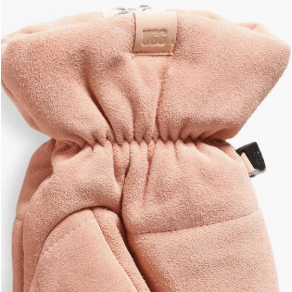 UGG® Tasman Quilted Suede Lined Mittens APPLE BLOSSOM Logo Tag NWT